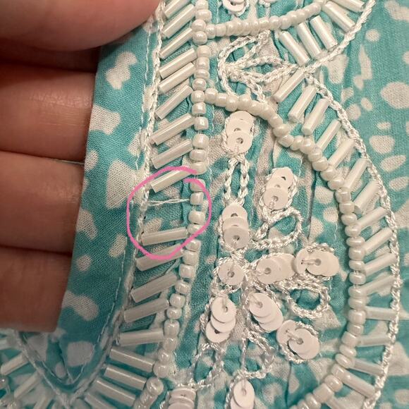 LILLY PULITZER Sarasota Tunic Top Aquamarine Blue Abstract Beaded Boho - Picture 5 of 12